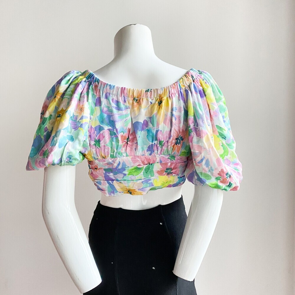 For Love and Lemons Colourful Puff Sleeve Crop Top S - Picture 10 of 13